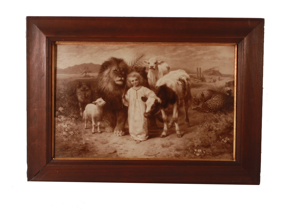 Antique William Strutt Collotype "Peace" Lion and Lamb