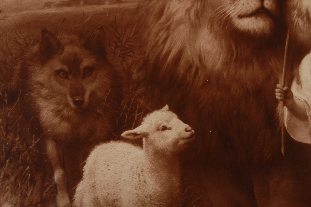 Antique William Strutt Collotype "Peace" Lion and Lamb