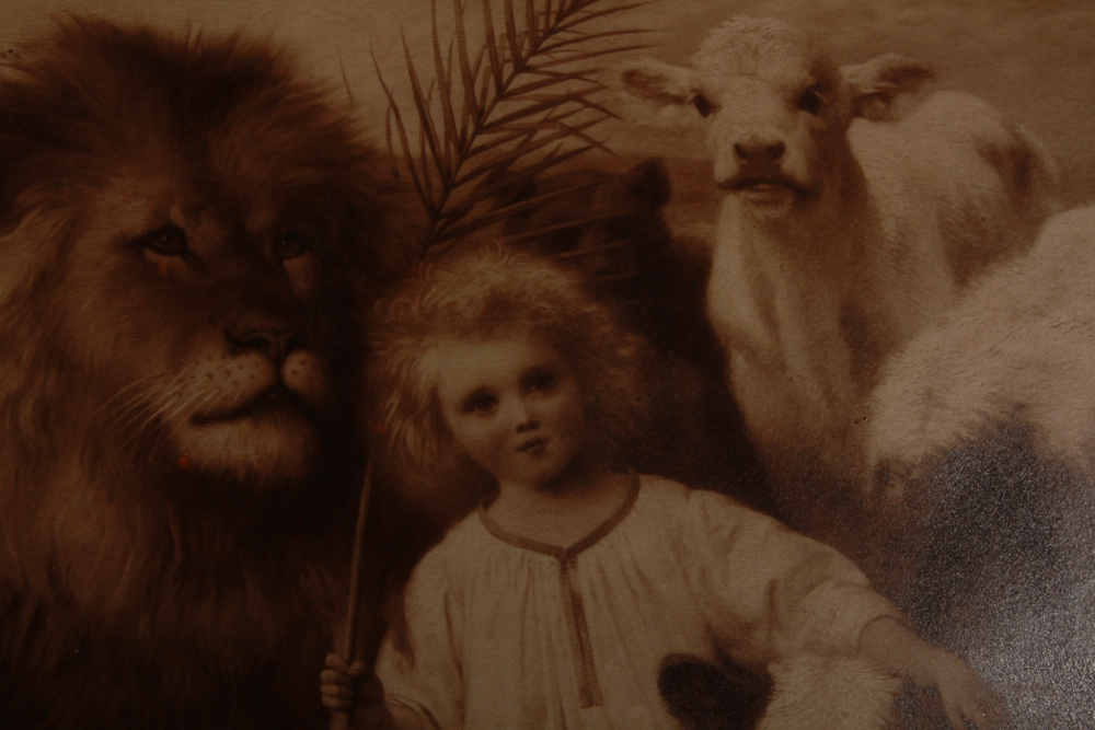 Antique William Strutt Collotype "Peace" Lion and Lamb