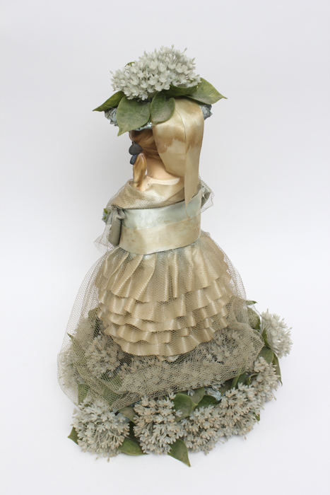 Vintage Doll Holding Blue Flower Bouquet