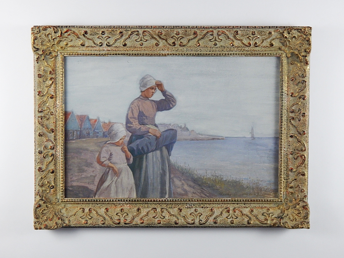 19th Century Charles Svendsen Gouache Watercolor of Dutch Woman