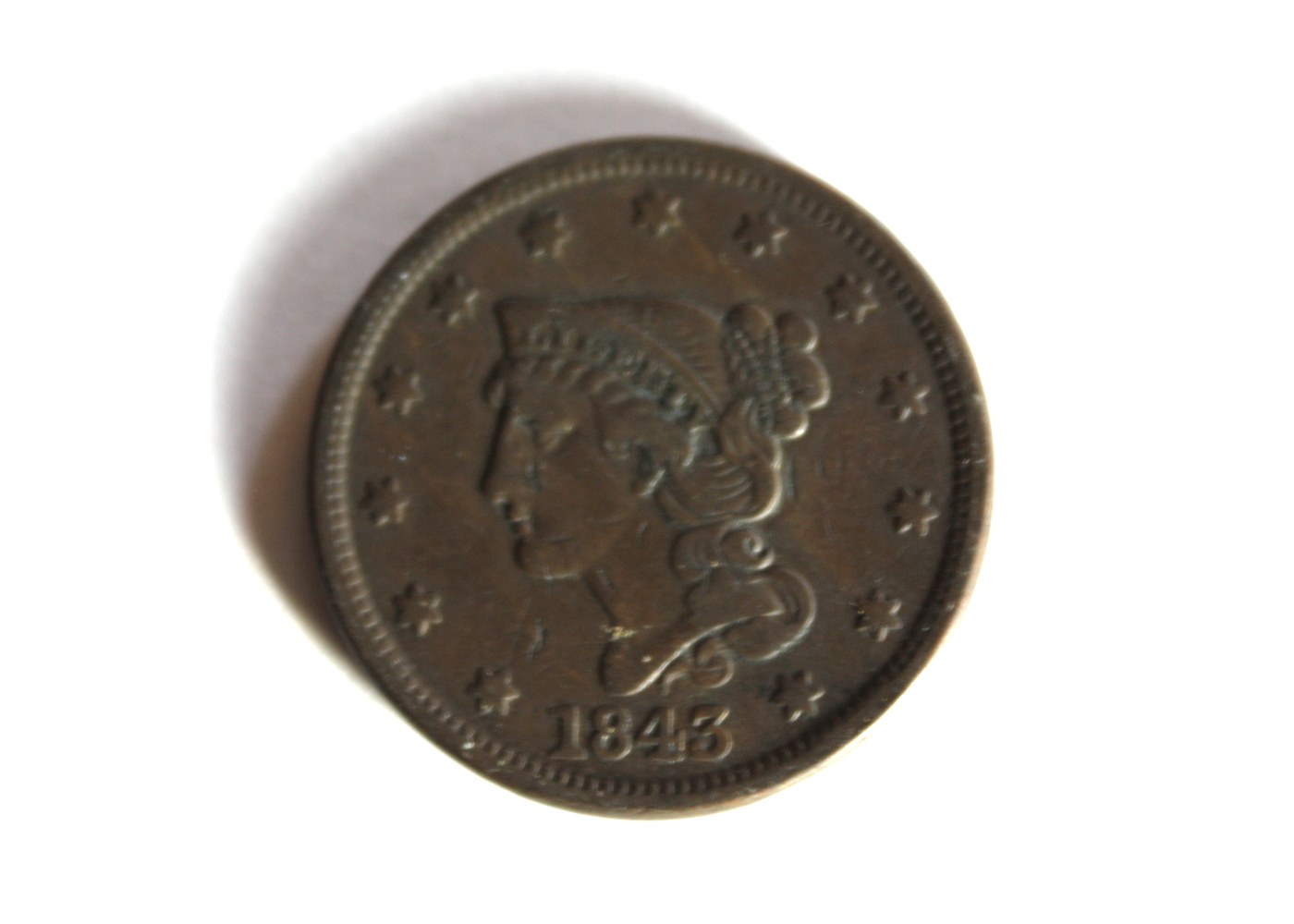 1843 Braided Hair Liberty Large Cent Coin