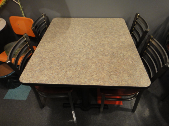Rectangle Laminate Covered Wood and Metal Table and Four Chairs