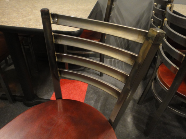 Rectangle Laminate Covered Wood and Metal Table and Four Chairs