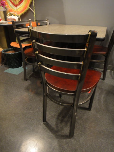 Rectangle Laminate Covered Wood and Metal Table and Four Chairs