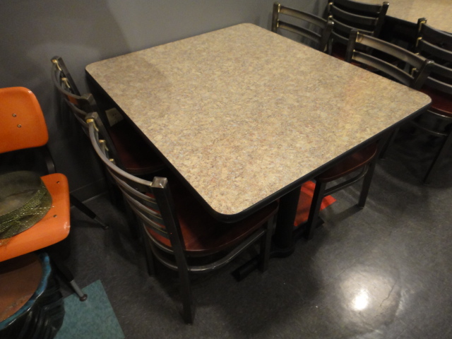 Rectangle Laminate Covered Wood and Metal Table and Four Chairs