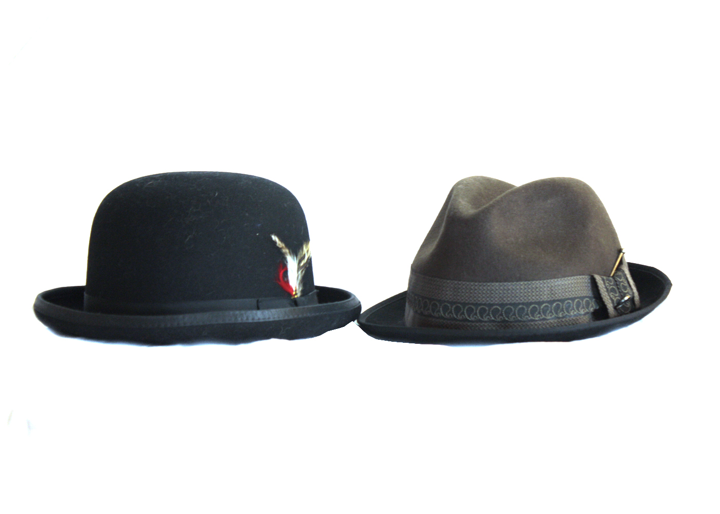 Pair of Mens Fashion Wool Derby and Fedora hats