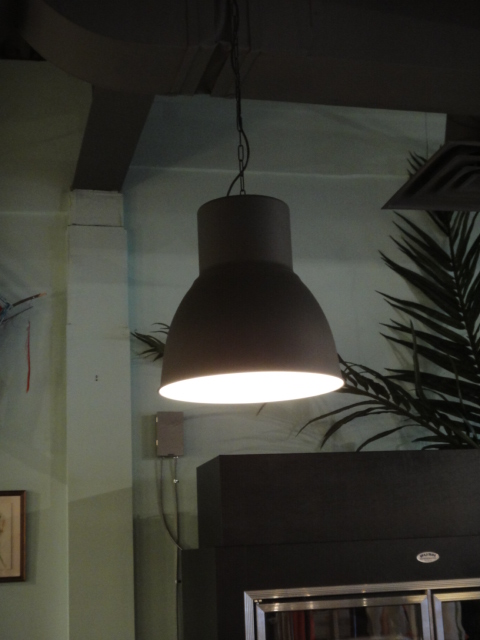 Two Contemporary Black Metal Domed Hanging Lights