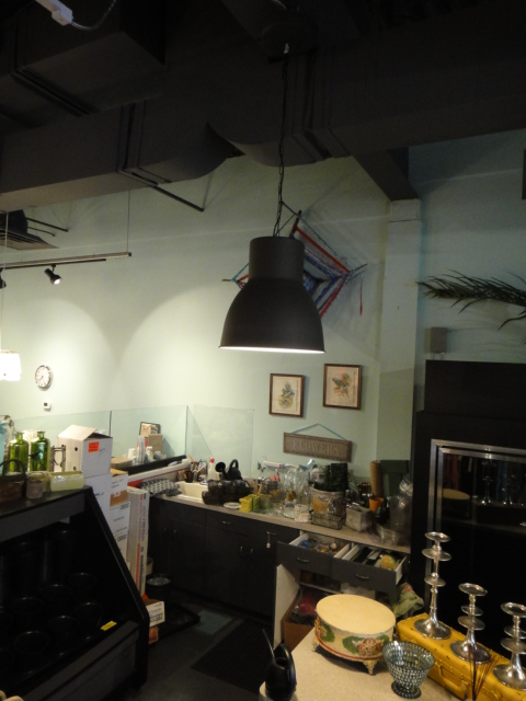 Two Contemporary Black Metal Domed Hanging Lights