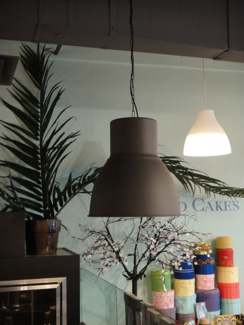 Two Contemporary Black Metal Domed Hanging Lights