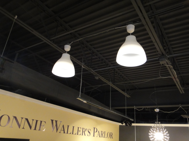 Two Contemporary White Plastic Domed Hanging Lights