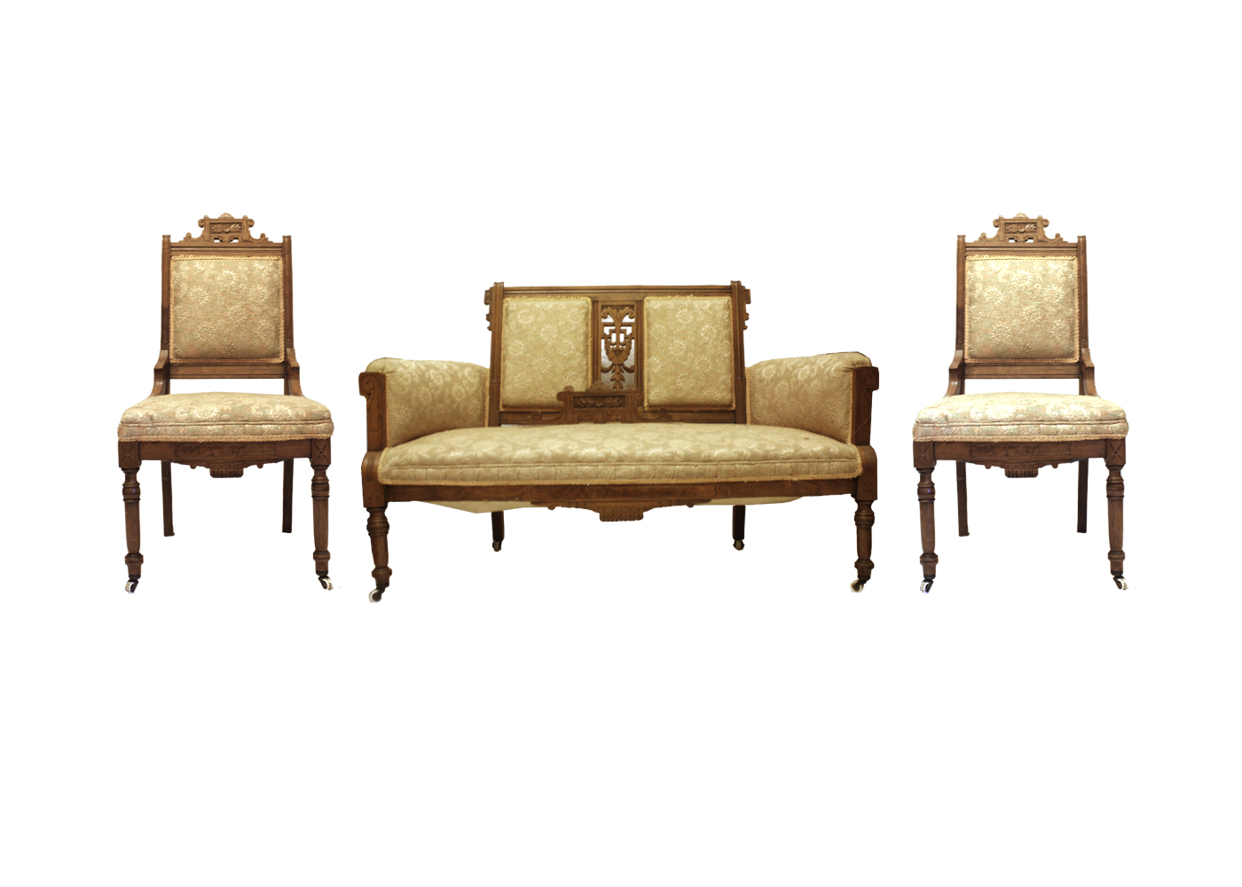 Eastlake Style Walnut Settee and Matching Side Chairs