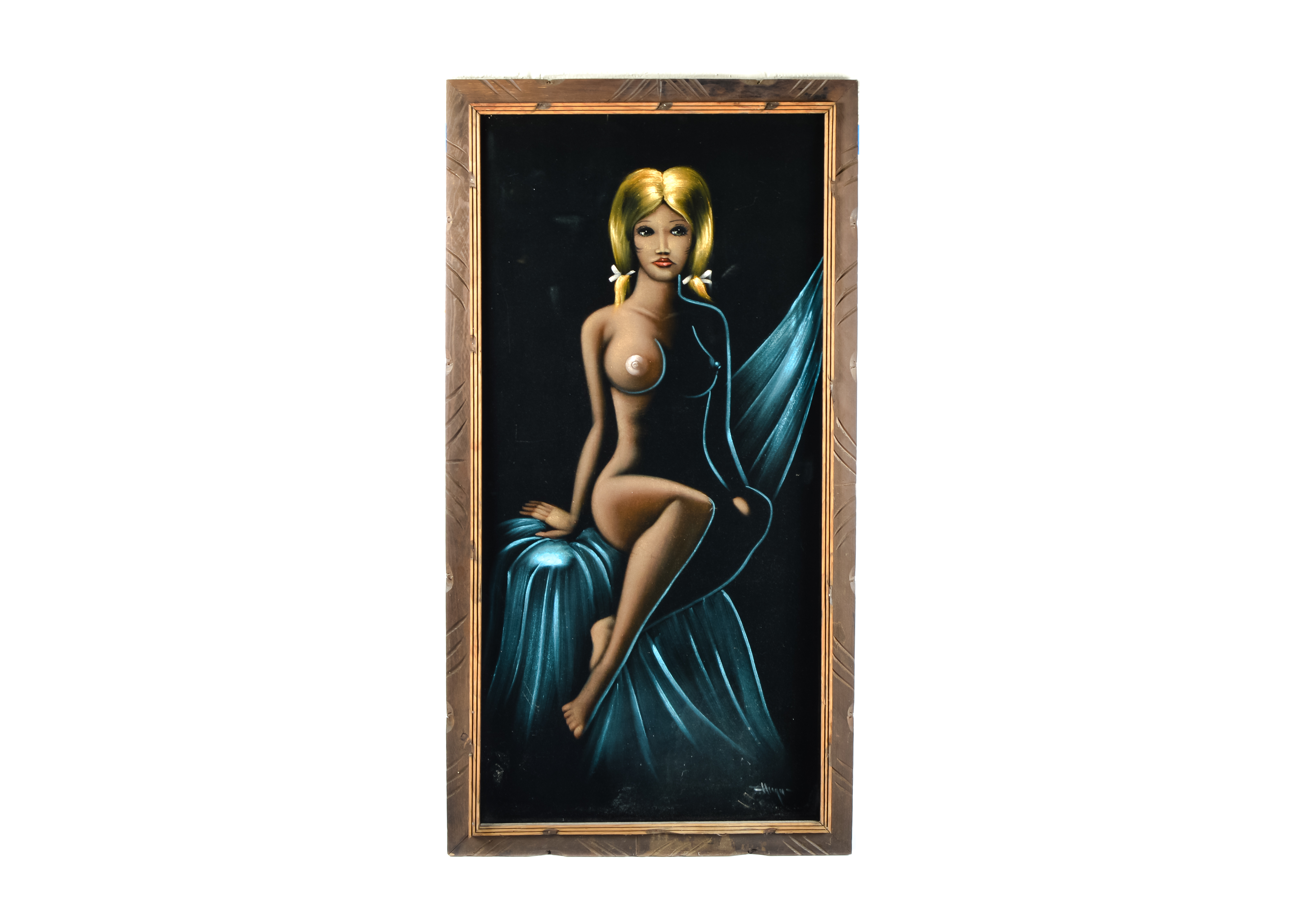 Vintage, Signed Black Velvet Painting of a Nude Woman