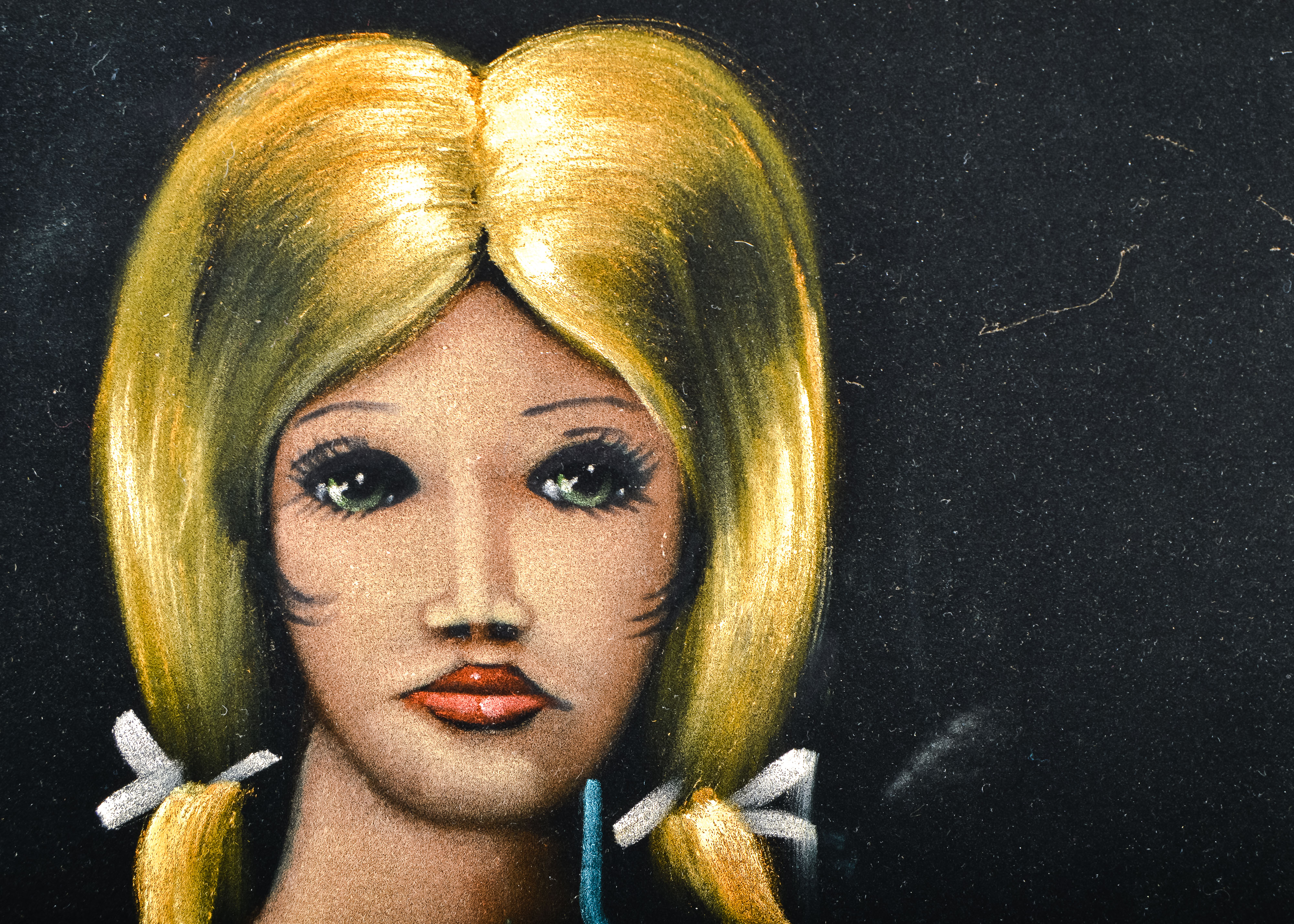 Vintage, Signed Black Velvet Painting of a Nude Woman