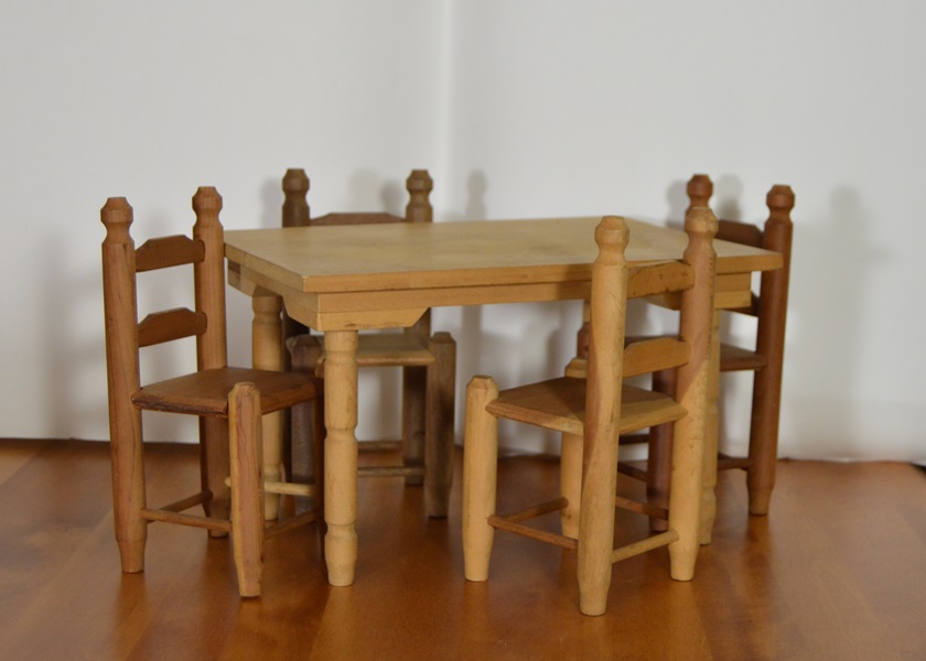 Doll Size Harvest Table and Four Chairs