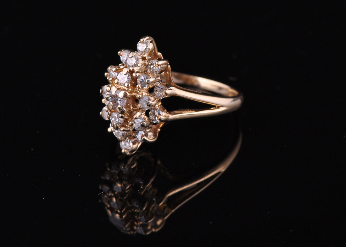 14k Yellow Gold Diamond Cluster Ring