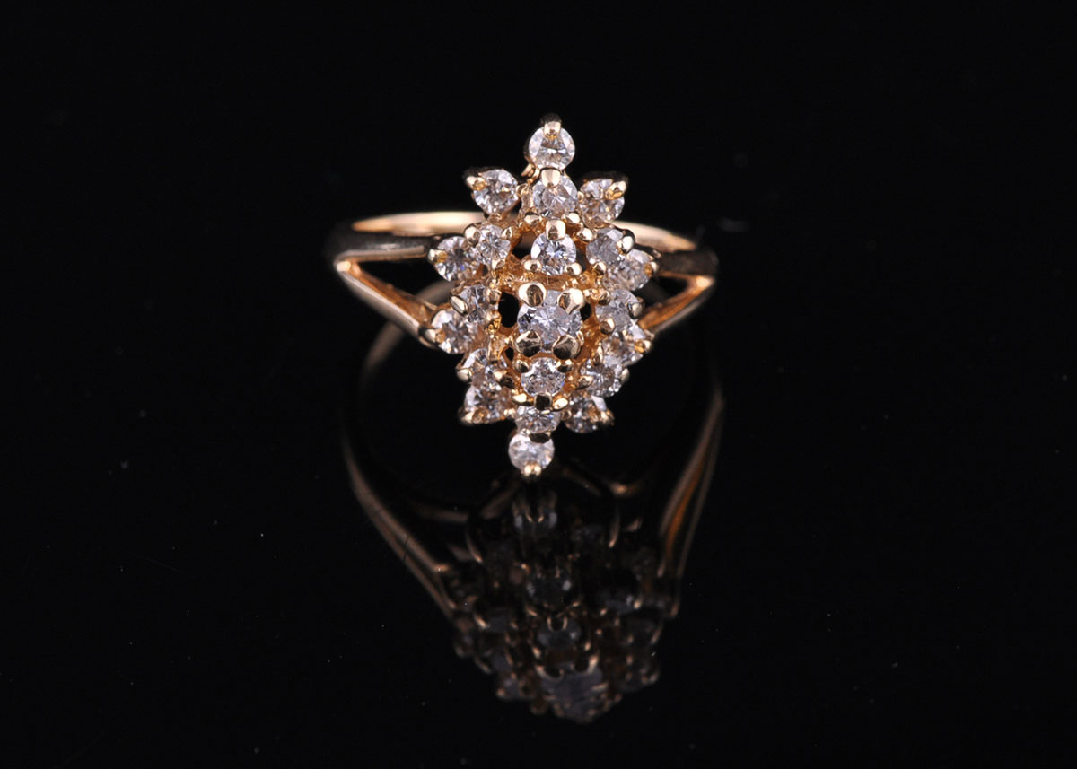 14k Yellow Gold Diamond Cluster Ring