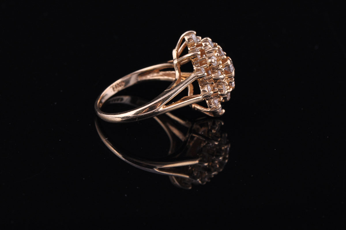 14k Yellow Gold Diamond Cluster Ring