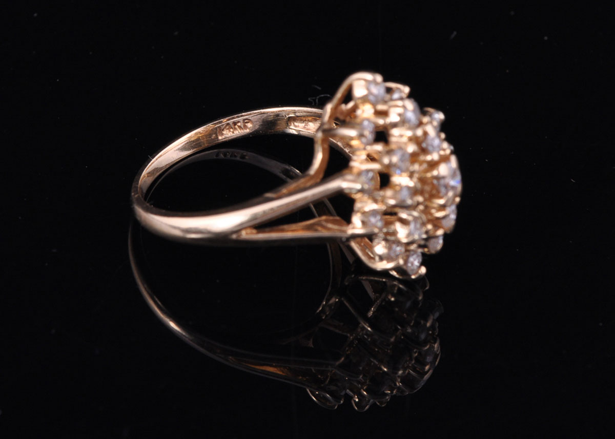 14k Yellow Gold Diamond Cluster Ring