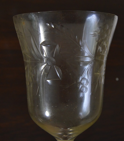 Antique Etched Glass Stems and Plates