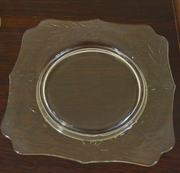 Antique Etched Glass Stems and Plates