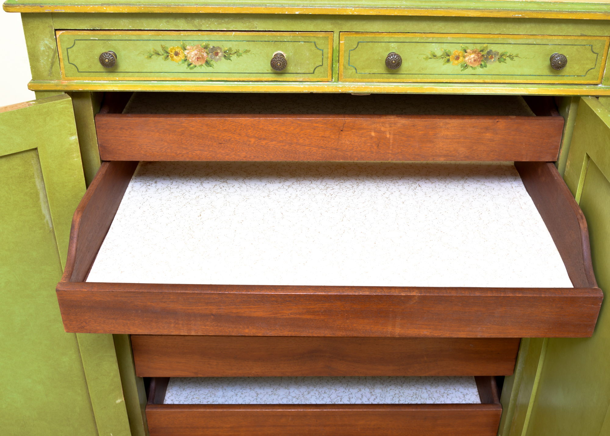 Green Painted Floral Wardrobe