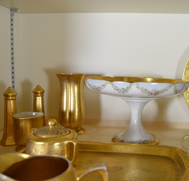 Assortment of Gold Tone China Serving Pieces