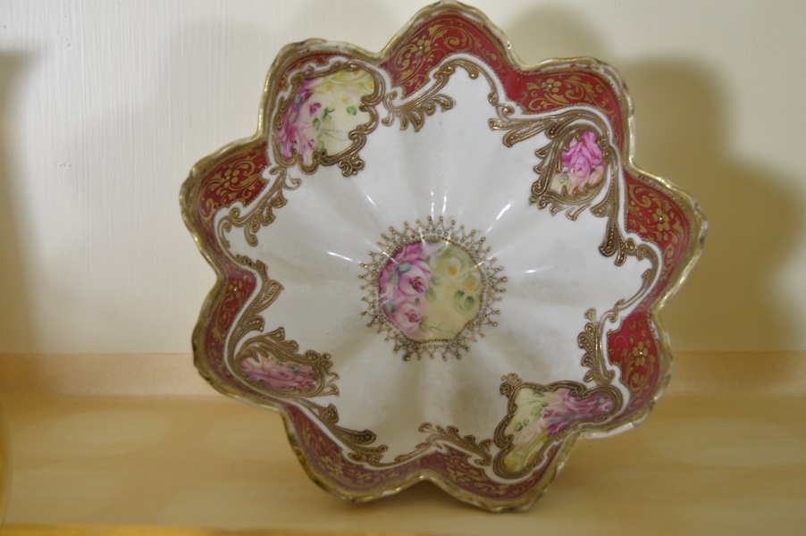 Assortment of Gold Tone China Serving Pieces