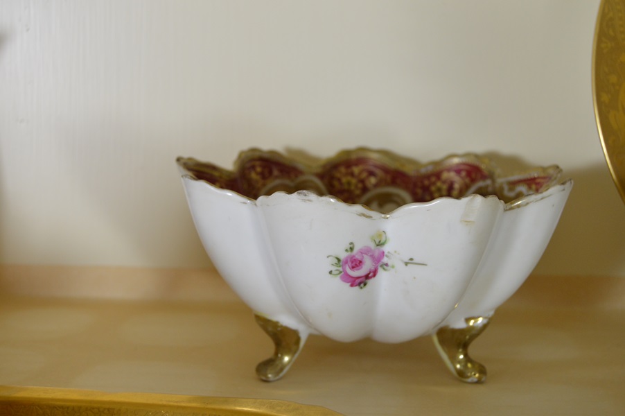 Assortment of Gold Tone China Serving Pieces