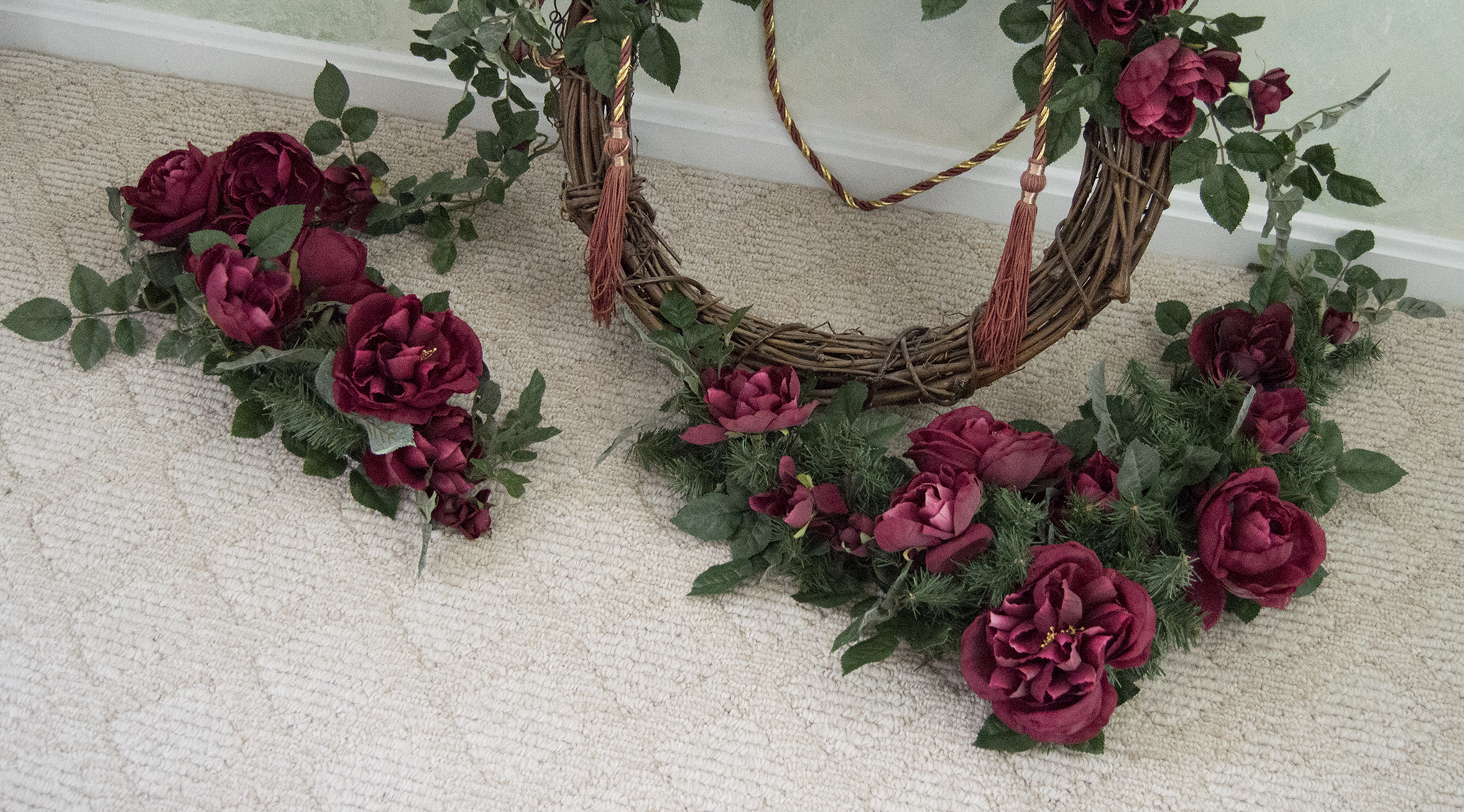 Red Artificial Hanging Floral Arrangement
