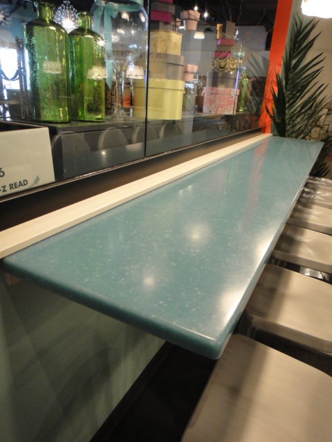 Turquoise Corian Counter with Supports