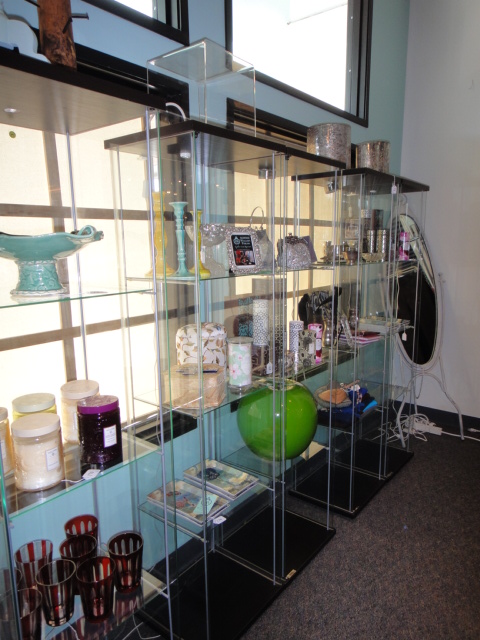 Six Individual Metal and Glass Display Shelves