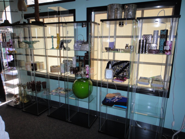 Six Individual Metal and Glass Display Shelves