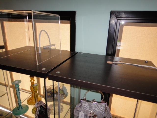 Six Individual Metal and Glass Display Shelves