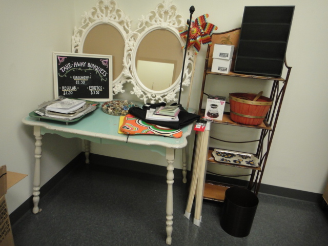 Vintage Wood Table, Small Book Shelf and More
