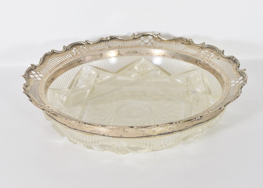Sterling Silver Rim Cut Crystal Bowl