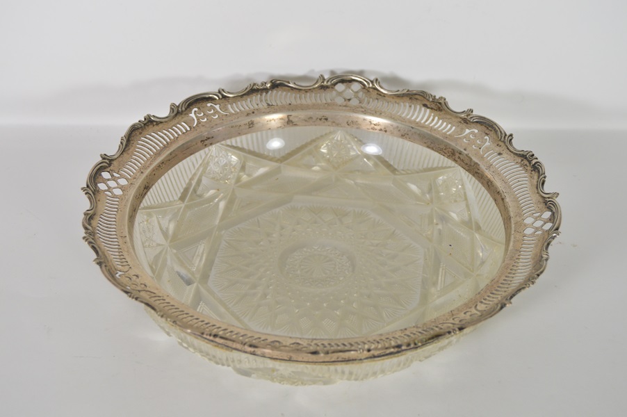 Sterling Silver Rim Cut Crystal Bowl