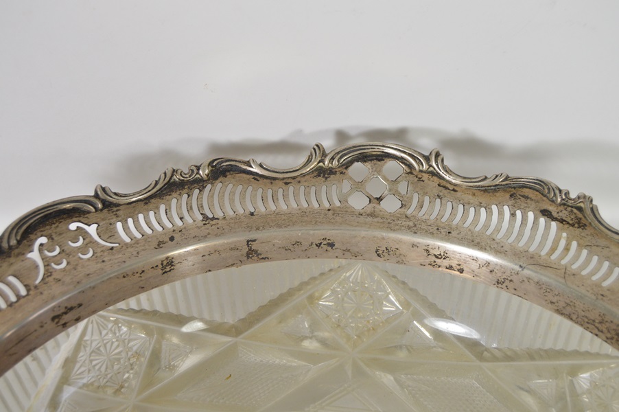 Sterling Silver Rim Cut Crystal Bowl