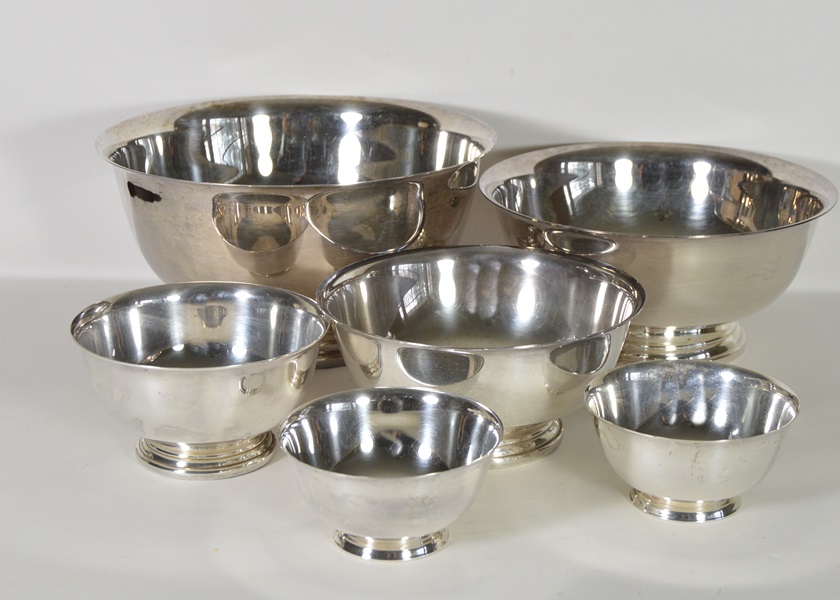 Set of Six Paul Revere Silver Plate Bowls