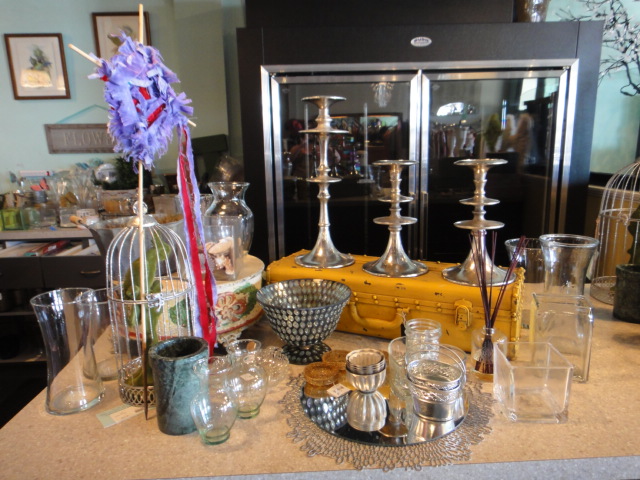 Silver Tone Candleholders, Bird Cage, Vases and Other Items