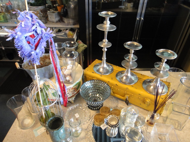 Silver Tone Candleholders, Bird Cage, Vases and Other Items