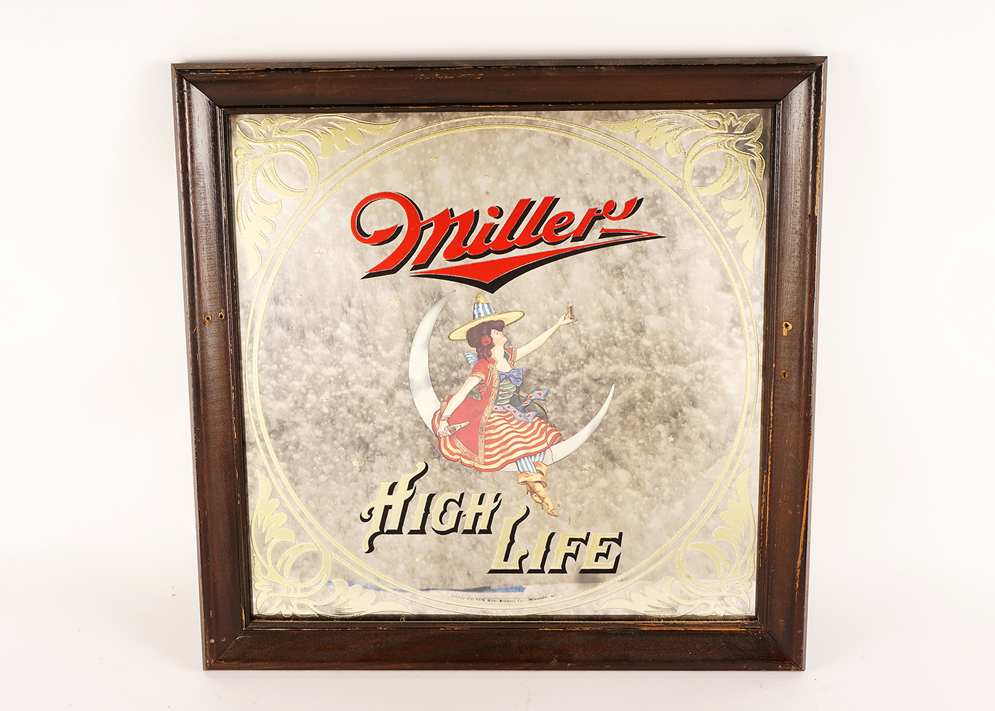 Framed Miller High Life Moon Girl Bar Mirror
