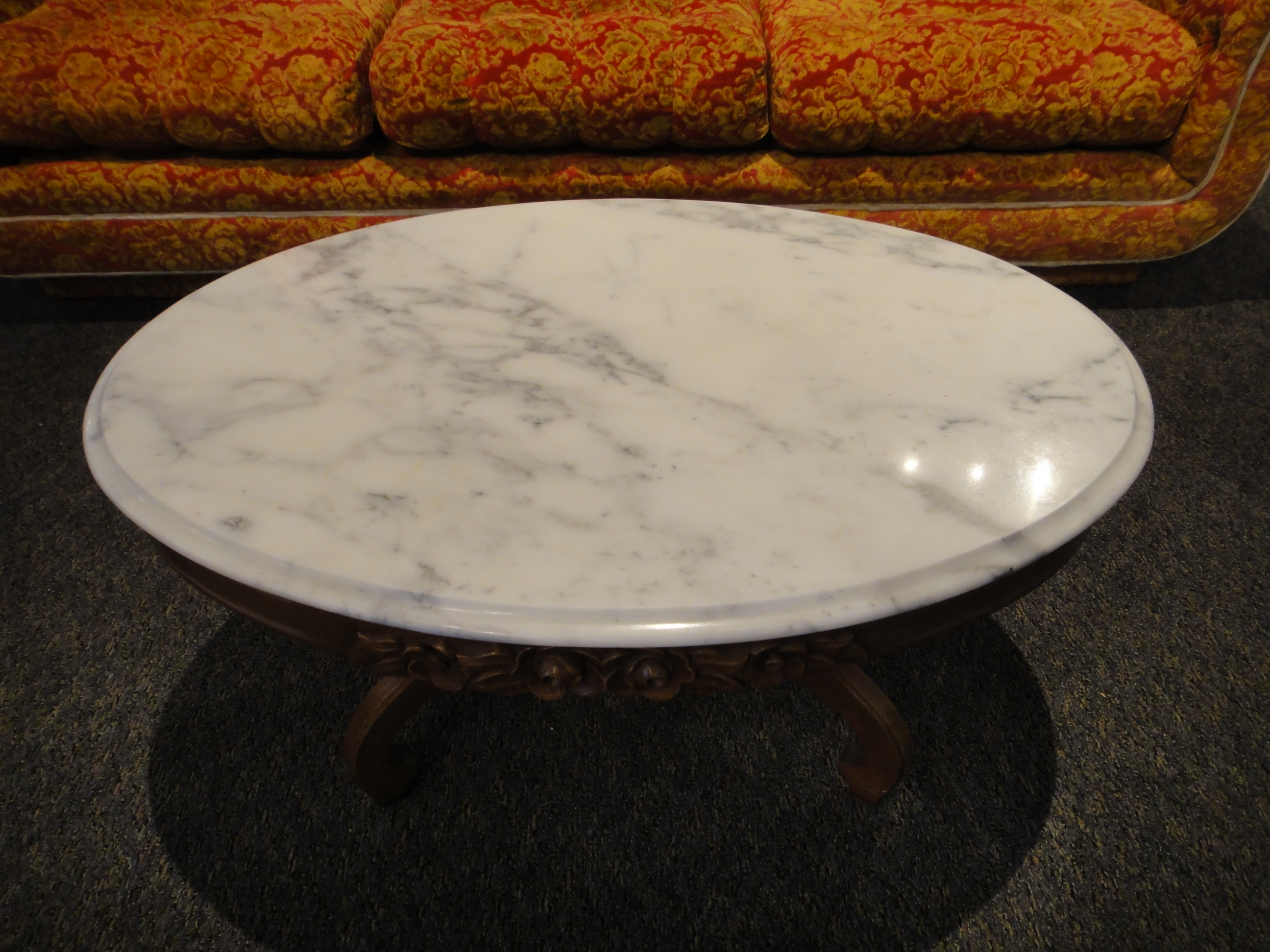 Vintage Maple Oval Coffee Table With Marble Top