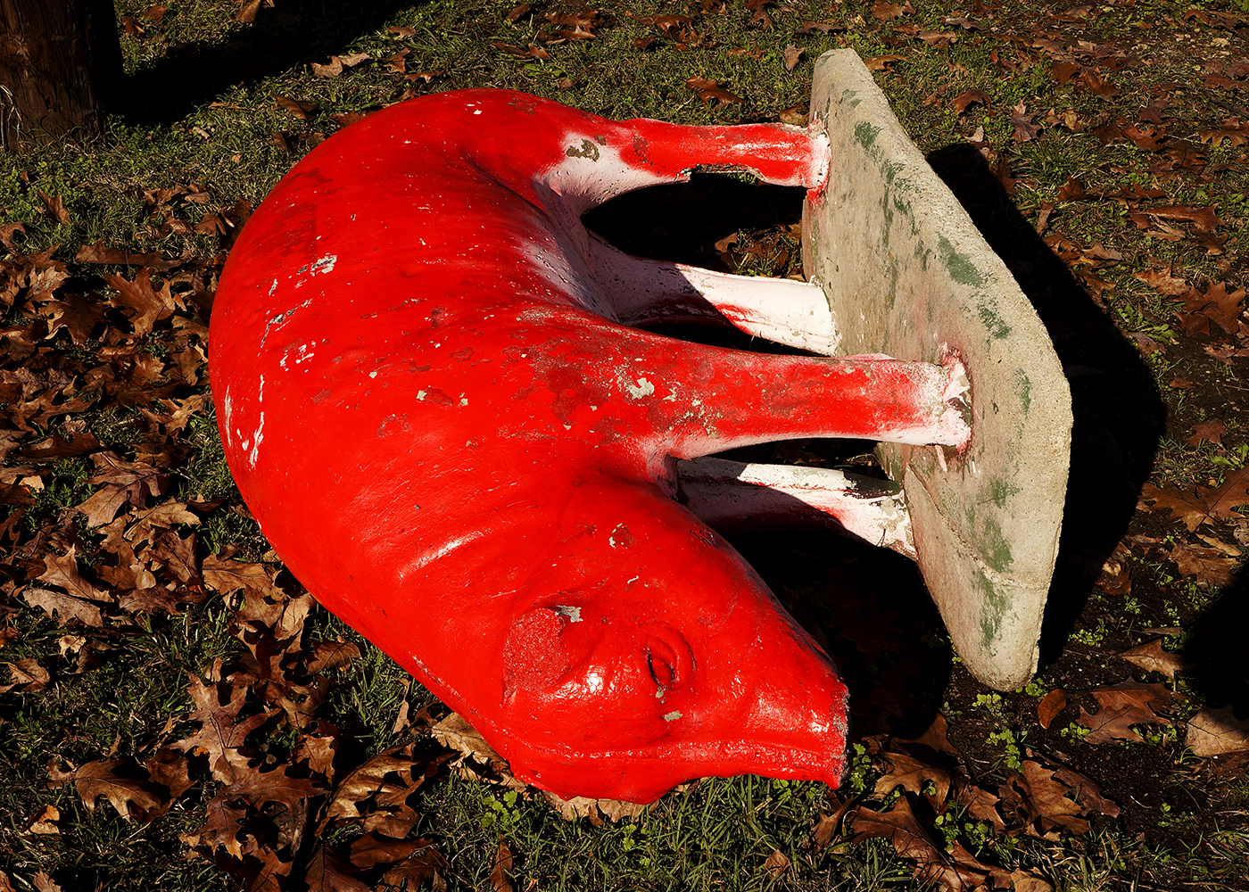 Large Red Concrete Pig