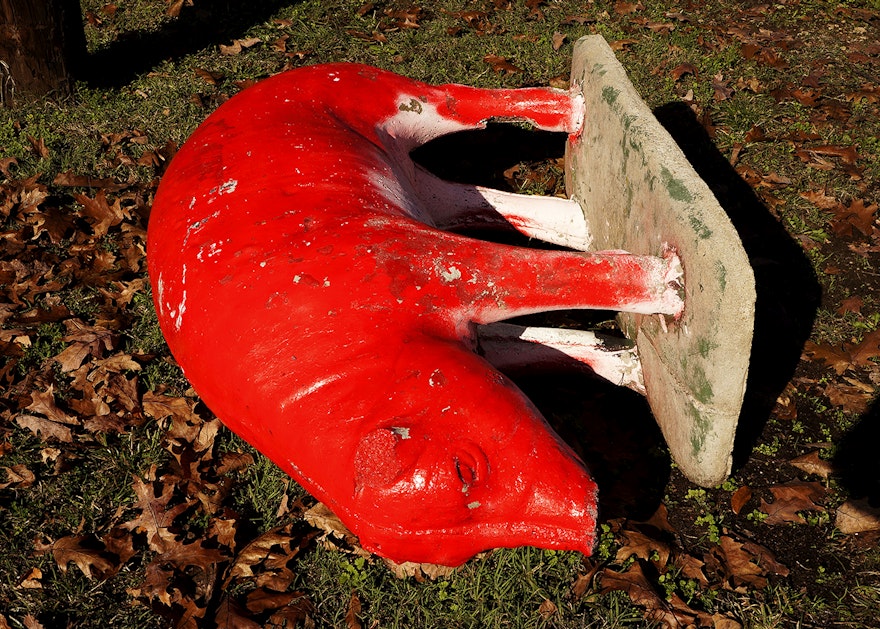 Large Red Concrete Pig