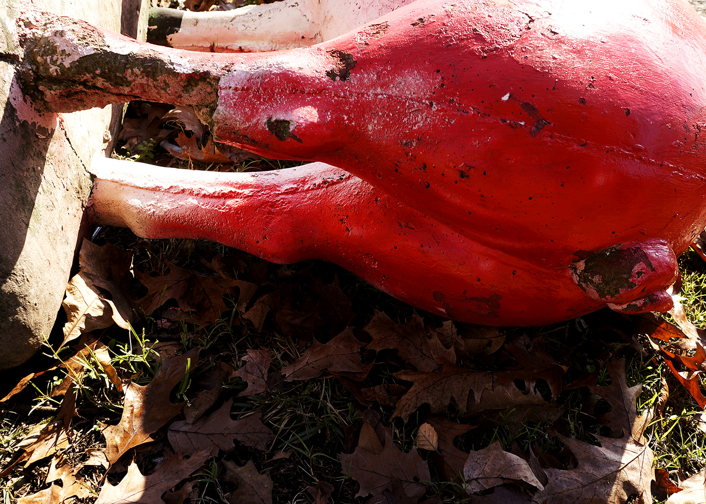 Large Red Concrete Pig