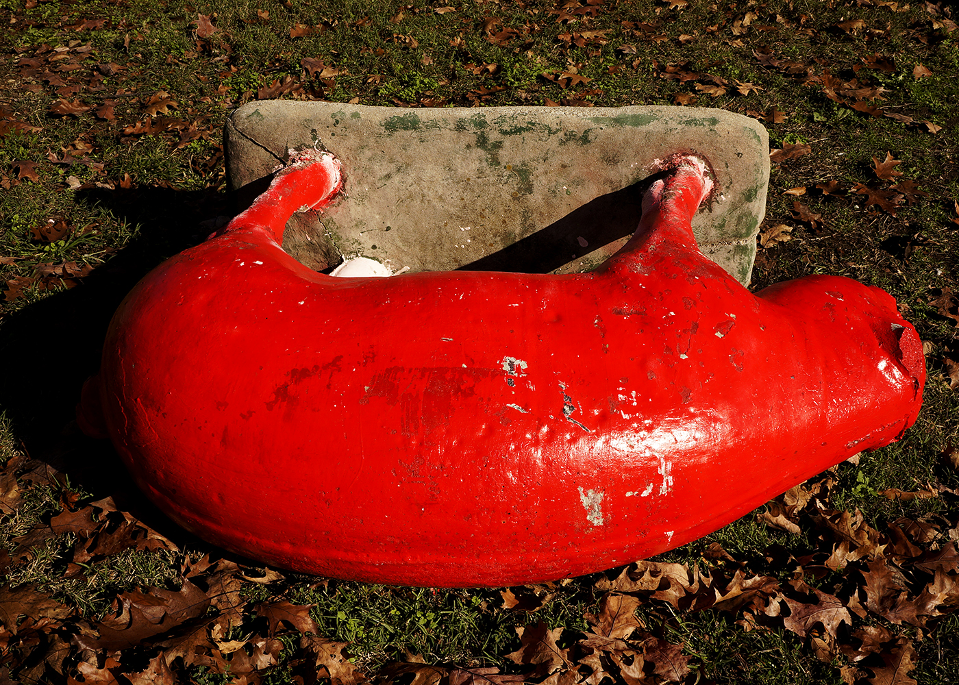 Large Red Concrete Pig