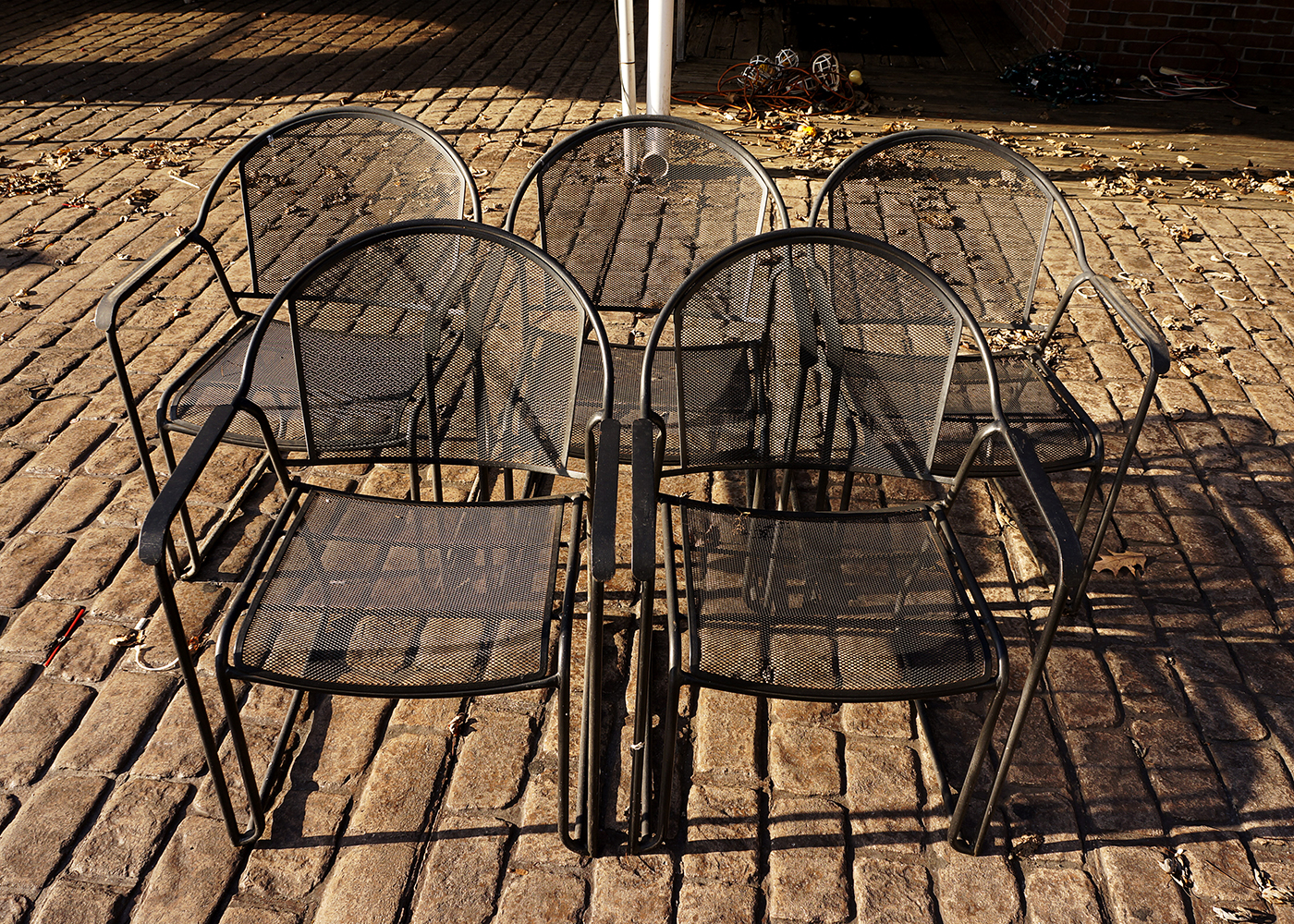 Set of Five Stacking Metal Patio Chairs