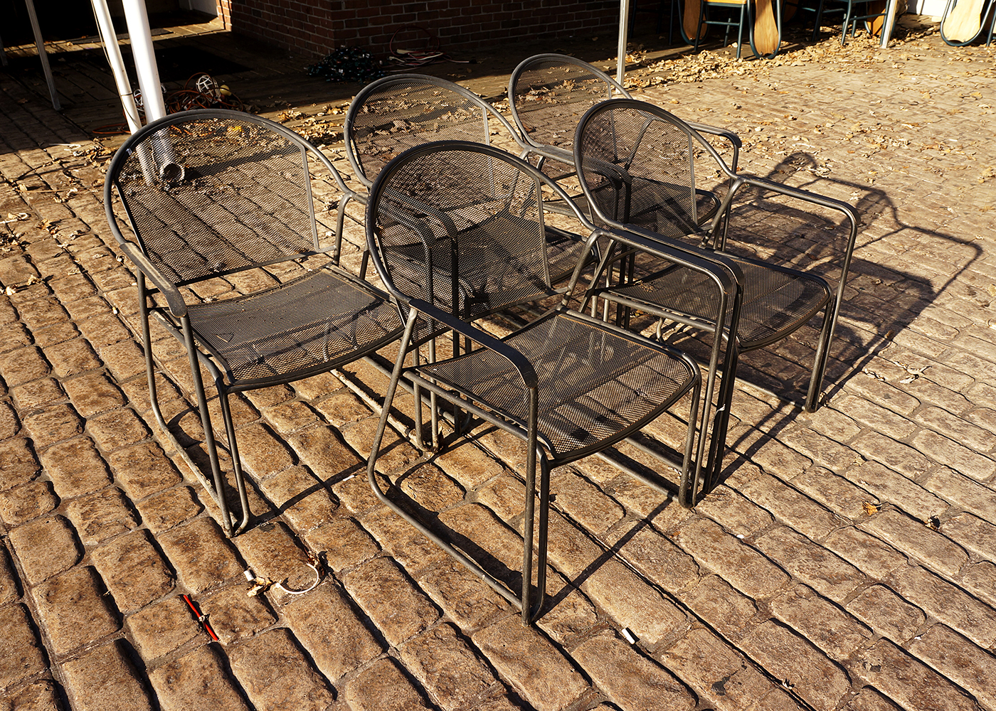 Set of Five Stacking Metal Patio Chairs