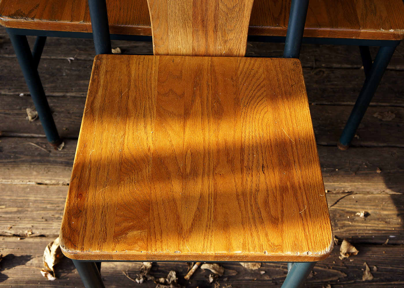 Six Oak and Metal Side Chairs